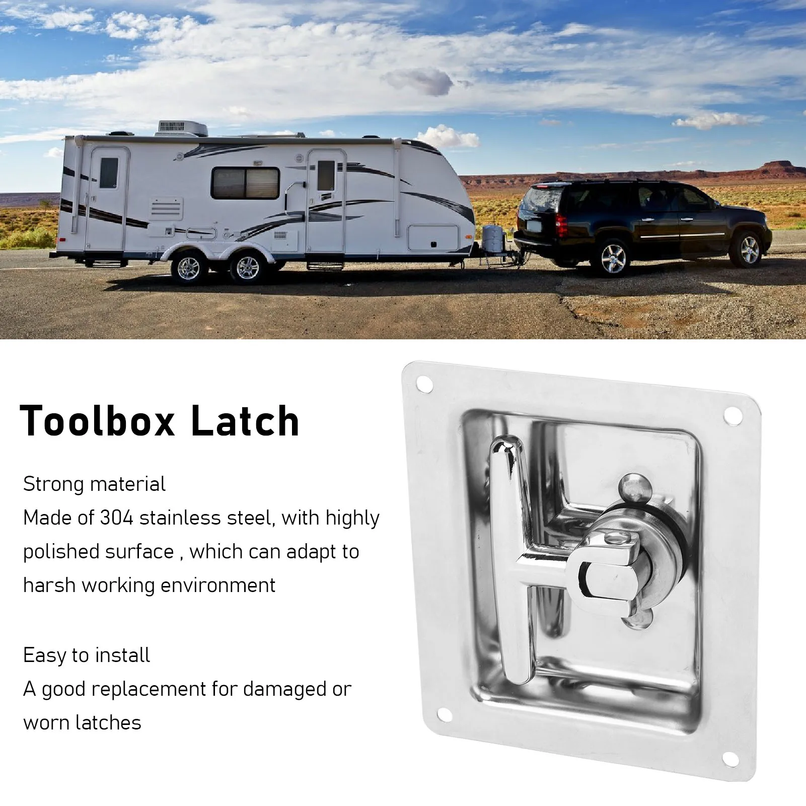 Toolbox Latch Stainless Steel Folding T Handle Toolbox Lock for Van RV Trailer  Vehicle  Widely Used Durable Structure Toolbox