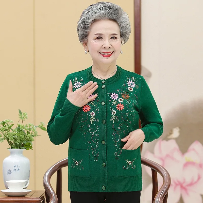 Spring Autumn New Middle-aged And Elderly Sweaters Women\'s Knitting Cardigan Single-breasted Casual Mother\'s Coat Female Tops