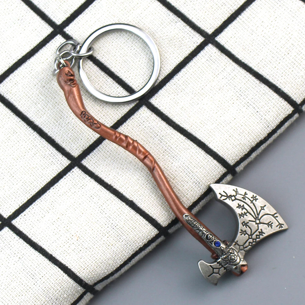 إله الحرب سلاسل مفاتيح 4 كراتوس فأس ، كريستال رائع ، نقش منحوت ، حامل مفاتيح متدلية ، مجوهرات تذكارية