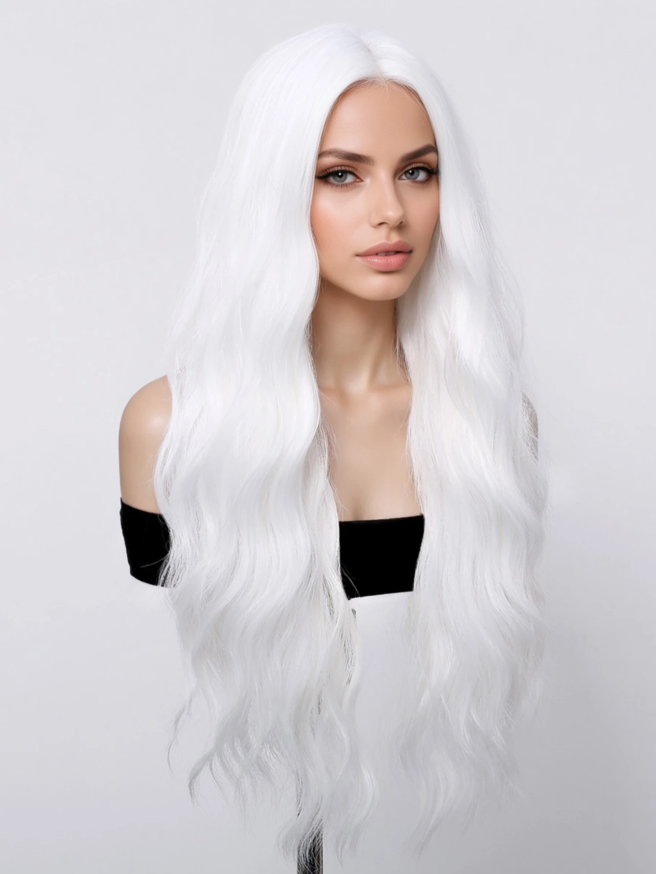 Longo encaracolado prata branco peruca ondulada sintética parte média perucas de onda de água para mulheres cosplay diário dia das bruxas colorido cabelo falso