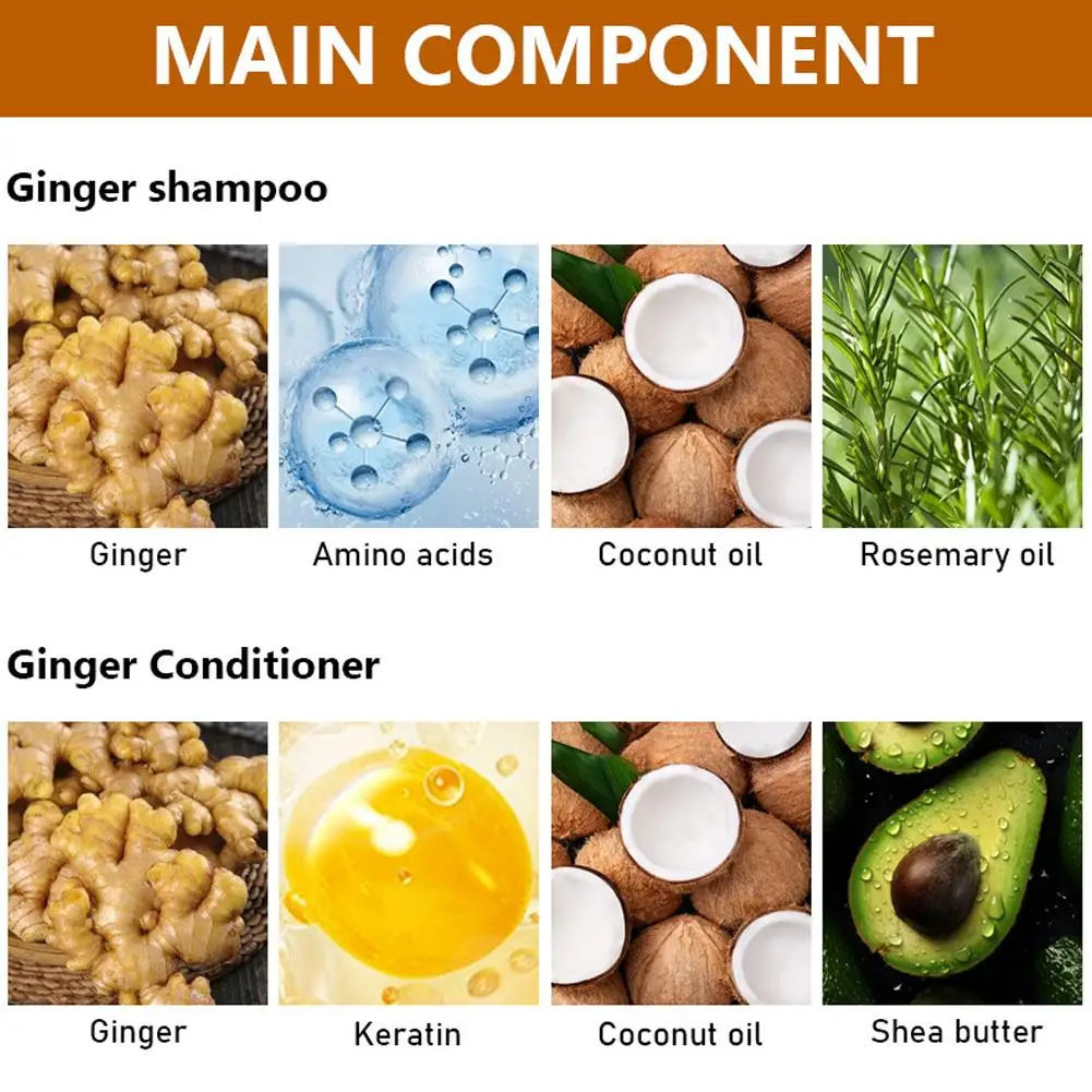 مجموعة شامبو بلسم الشعر بالزنجبيل، متعددة الوظائف، ملحقات الشعر التالفة، العناية بفروة الرأس، مغذية للشعر، تمنع الإصلاح