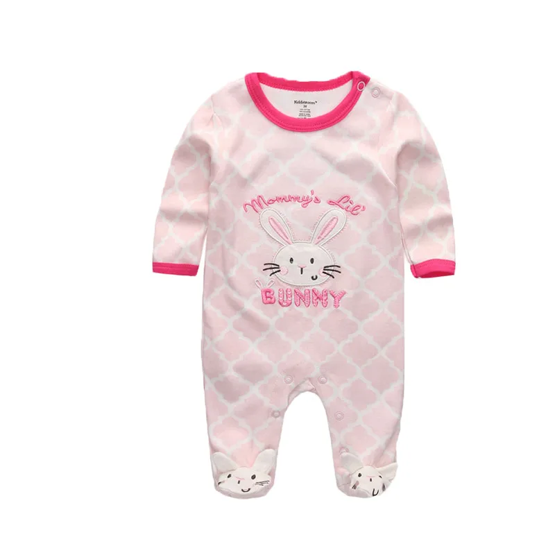 Kiddiezoom Fashion Cute Pink Rabbit Print long Sleeve Baby Girl Rompers Soft 100%Cotton Newborn Jumpsuits Infants Clothing