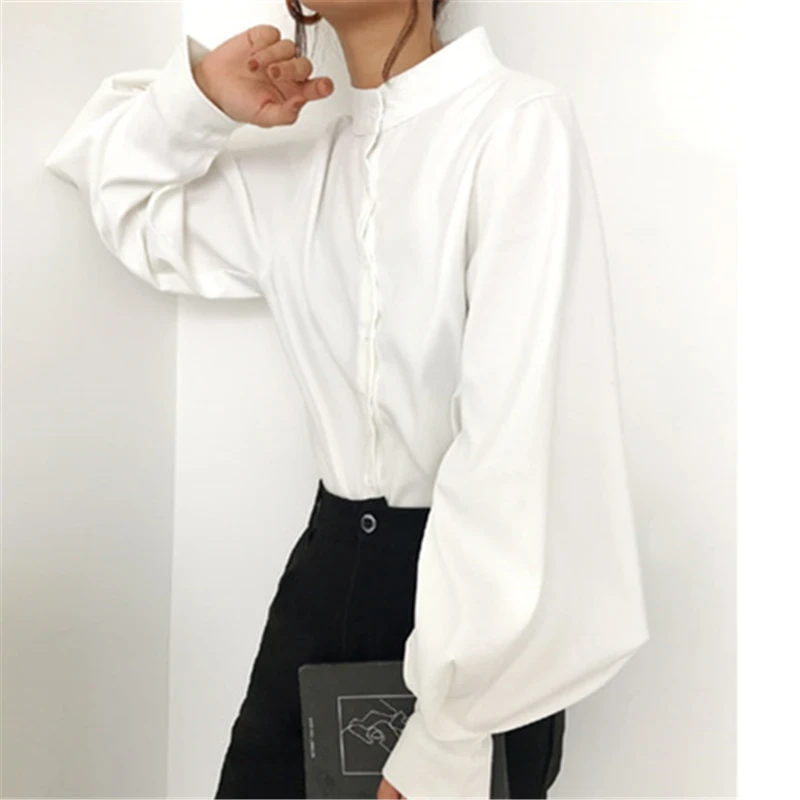 Seoulish Autumn Winter Lantern Sleeve Women's Blouse 2023 New Long Sleeve Turn-down Collar Casual Loose Office Shirts Top Female