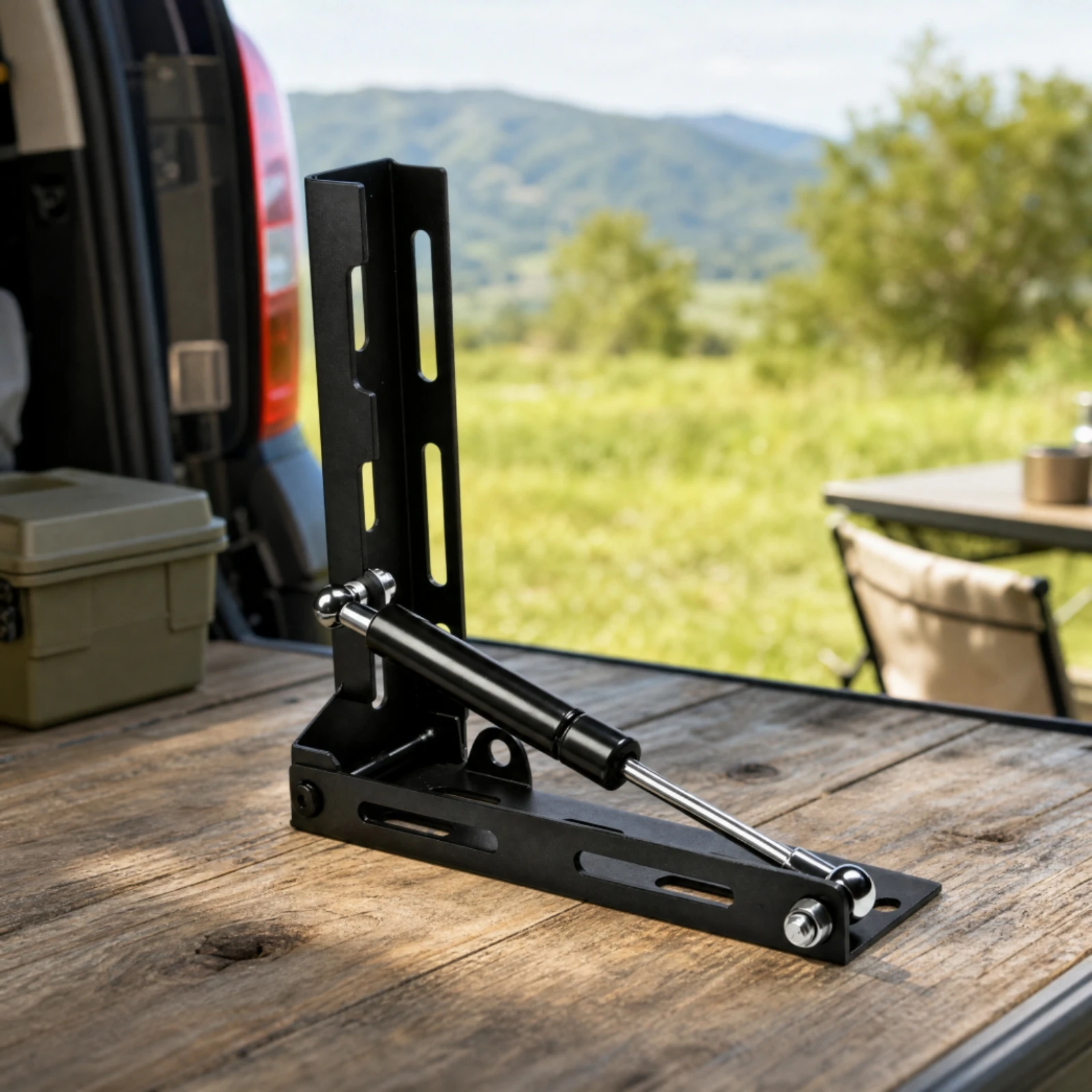 Adjustable Hinged Vehicle Mounting Bracket with Slotted Plate for Awning Tent Support