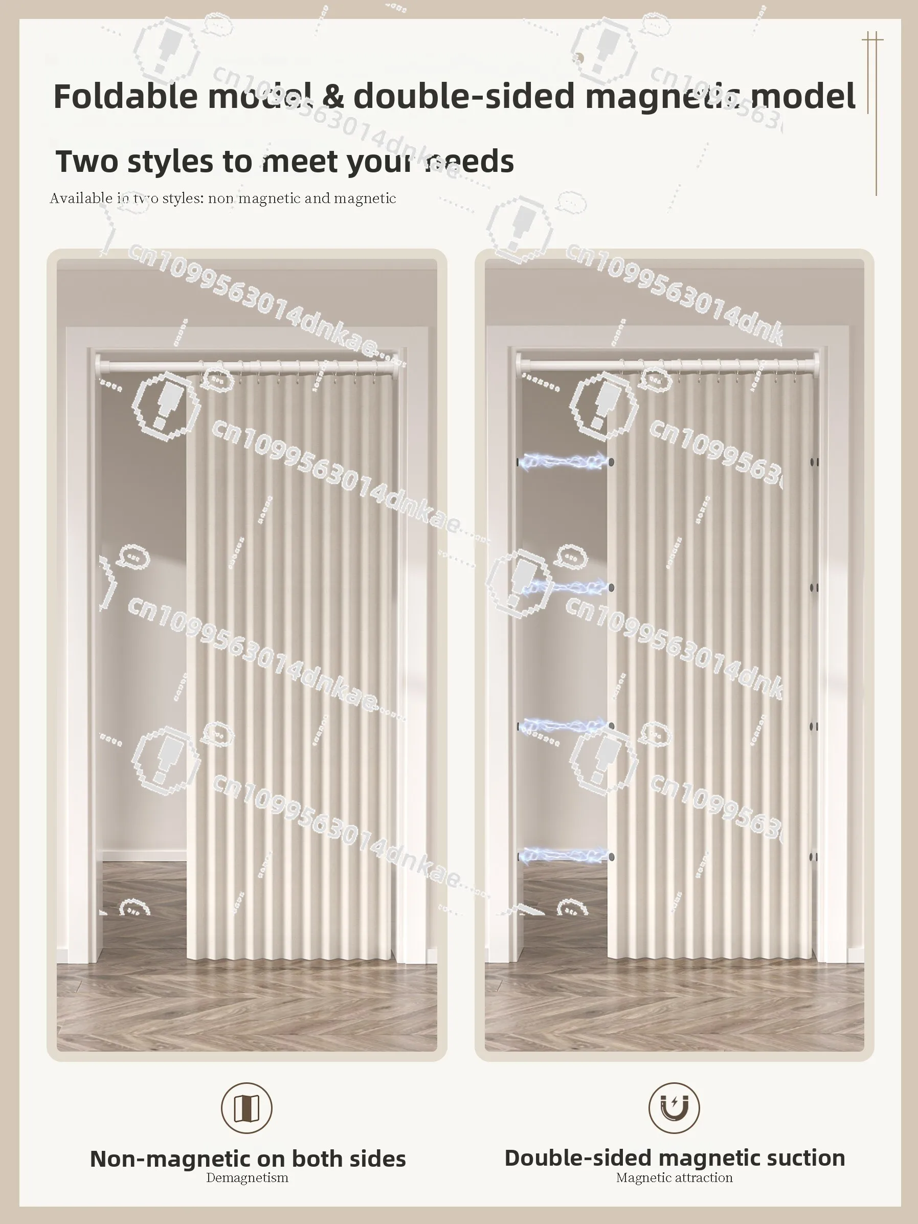 No Punching Folding Door Curtain 2026 New High-grade Air Conditioner Anti-air Conditioning Partition Curtain Bedroom Kitchen