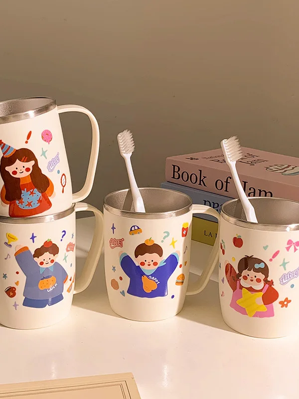 

Cute Cartoon 304 Stainless Steel Toothbrush Cup for Children And Couples Home Use Dental Care Bowl Washing Cup Family Bathroo...