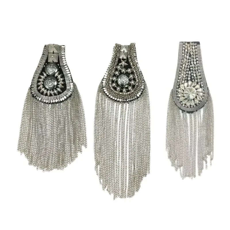 

Hand Beaded British Retro Punk Style Metal Fringe Epaulette Costume Jewelry Accessories