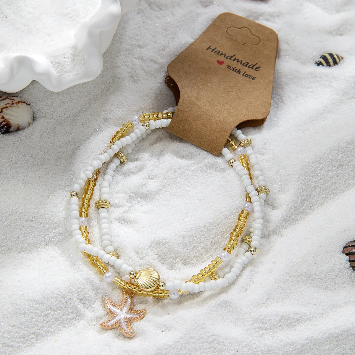 Women Summer Beach Anklet Set Starfish String Barefoot Foot Jewelry Waterproof Adjustable Bracelets 3 Pieces