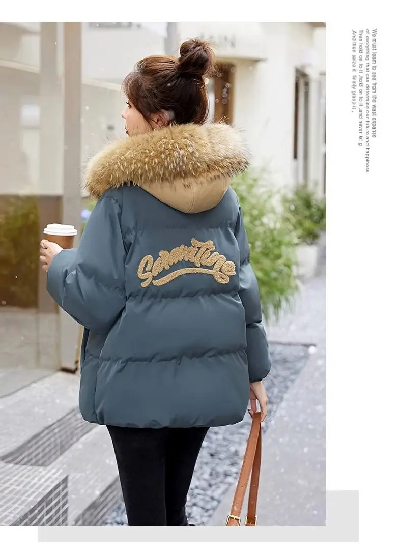 Down Cotton Jacket For Women Short Thickened 2026 Winter New Big Fur Collar Loose Cotton Coat Women's Warm Hooded Jackets Parker