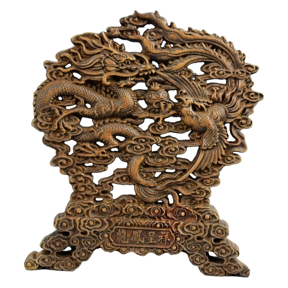 Figurine chinoise sculptée, écran en bois sculpté, Dragon Phoenix Feng Shui, bonne Fortune, bénédiction, prospérité, harmonie, bonne unité
