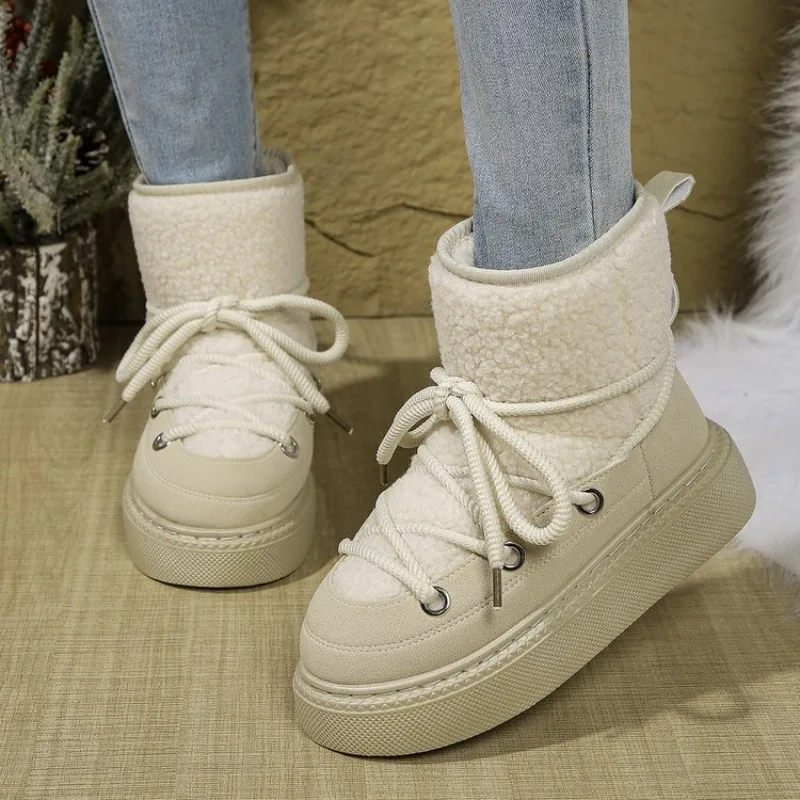 2024 new winter round head thick bottom front with a slip-on fashion casual short tube warm cotton shoes snow boots women