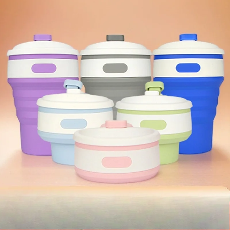 350ml Folding Water Cup Silicone Cup Convenient Compressible Folding Coffee Cup Flask Insulated Travel Insulated Bottle