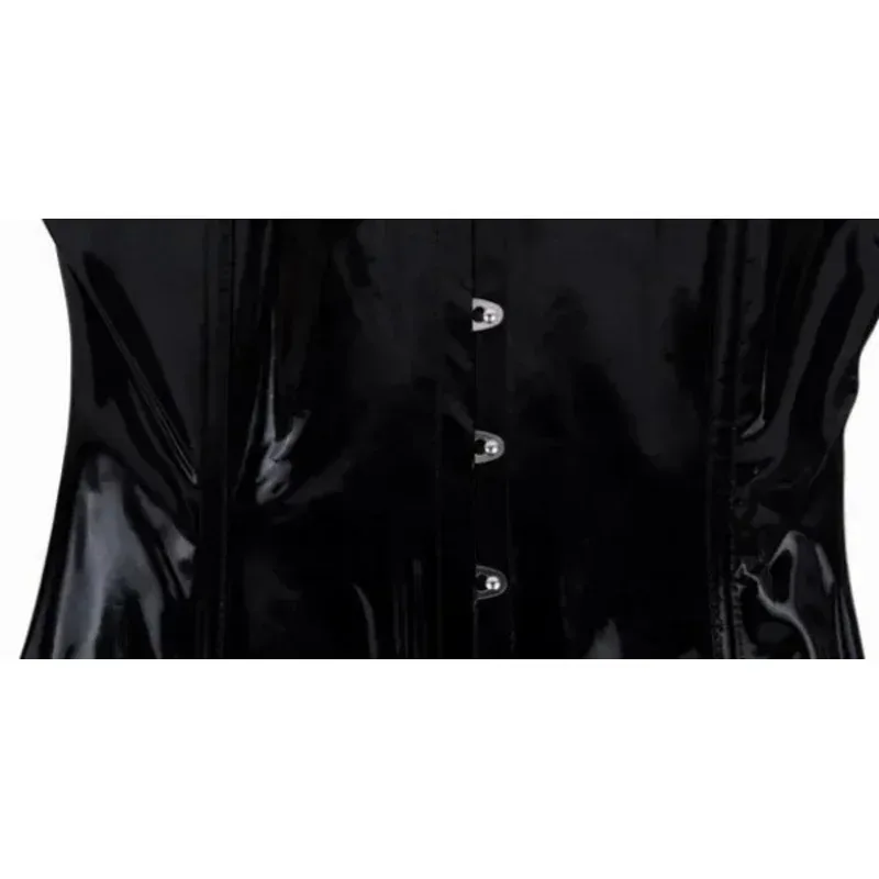 CyHalloween 2025 نوعية جيدة أسود أحمر القوطية Wetlook الفينيل PVC فستان مثير المرأة الجسم سليم مشد للفستان ملهى ليلي