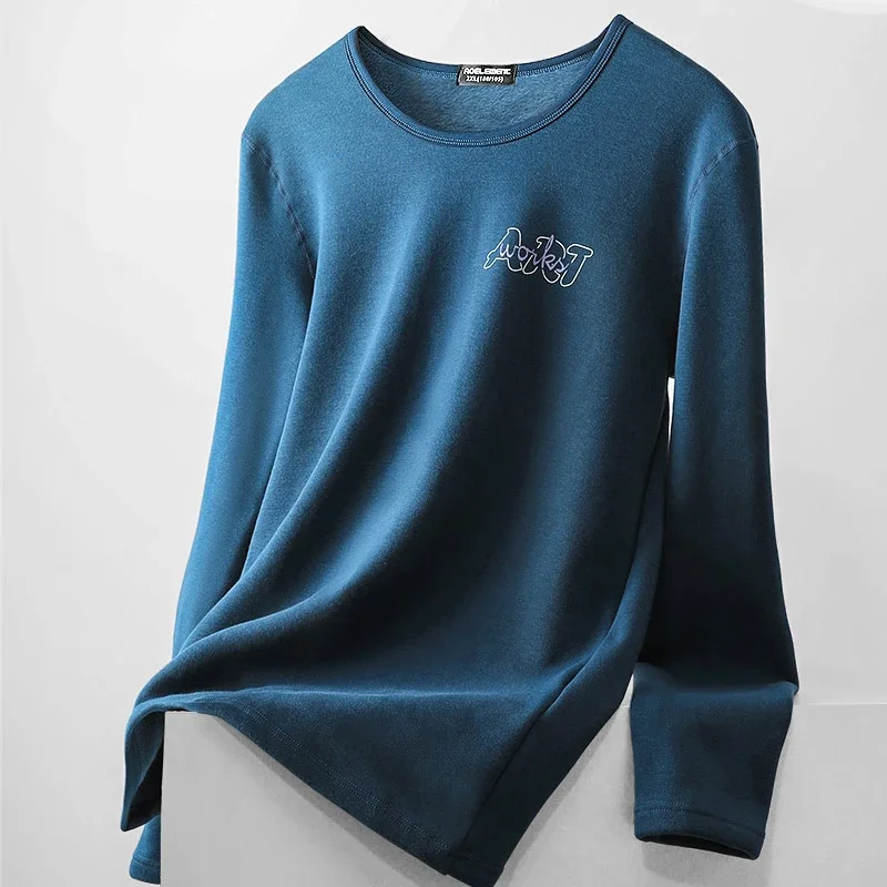 

Autumn and winter men's thick and fleece round neck tight youth cotton sweater autumn winter protective underwear single base sh