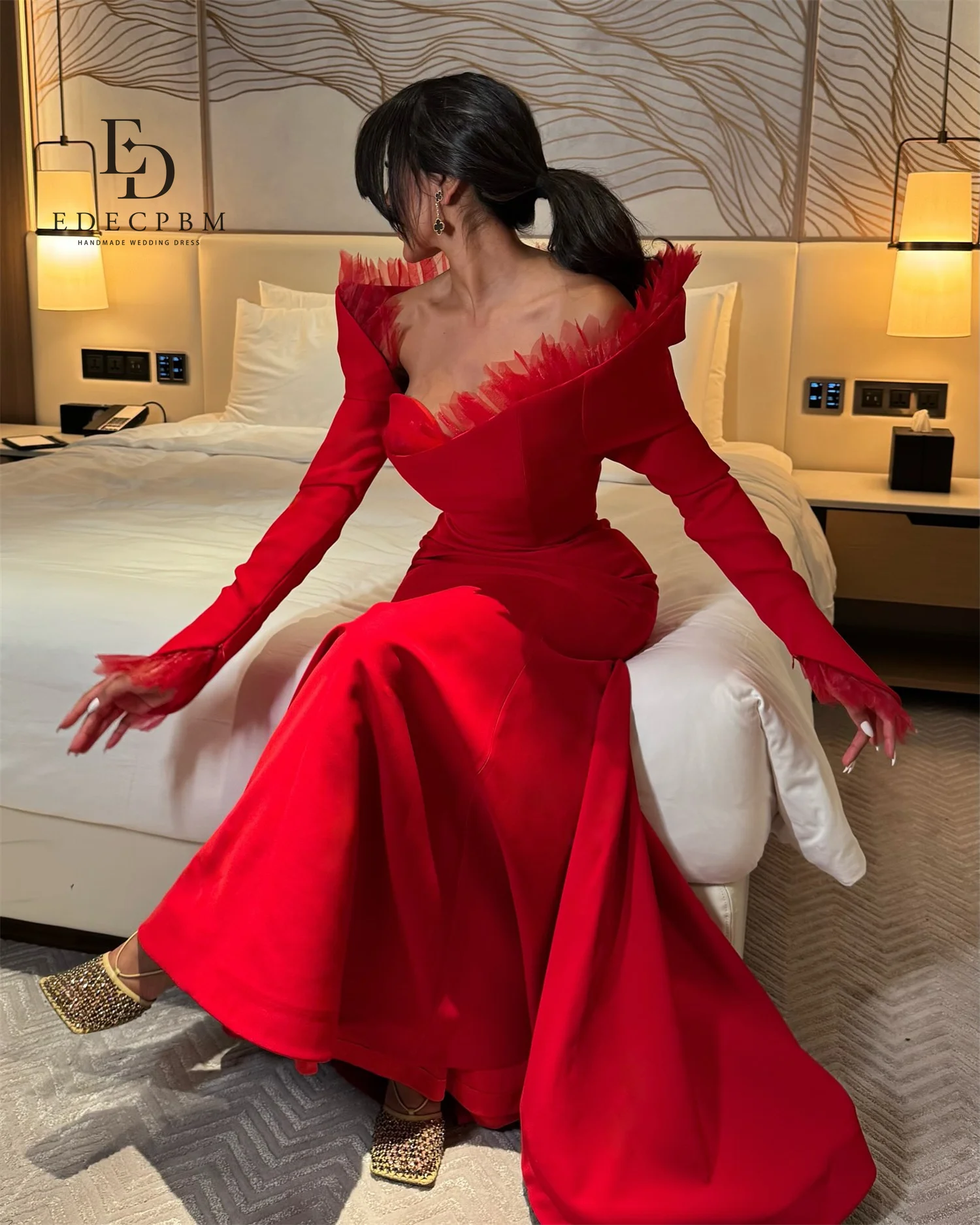 EDECPBM Bruiloft Jurken voor Speciale Gelegenheden Aangepaste Avondjurk Zeemeermin فسات Bravo Mohamed 1914 Rood Vestidos De Festa Prom 2025