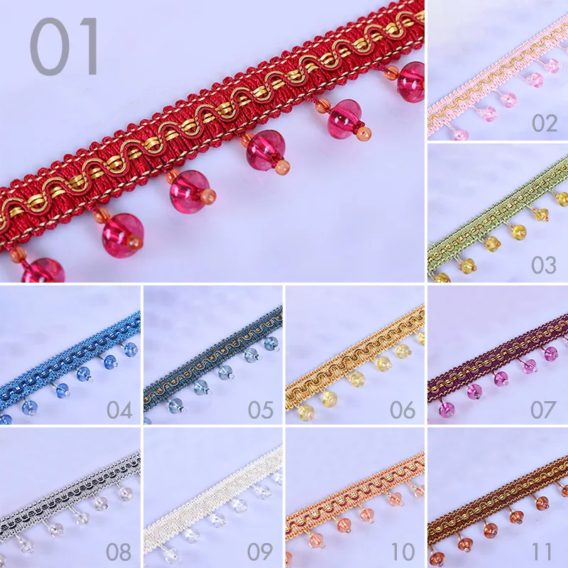 12M European Style Crystal Pumpkin Bead Curtain Fringe Trimming Upholstery DIY Curtain Lace Trim Tassel Sewing Decor Accessories