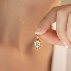 Initial Enamel White A-Z Letter Necklace for Women Stainless Steel Chain Gold Color Alphabet Pendant Choker Fashion Jewelry Gift