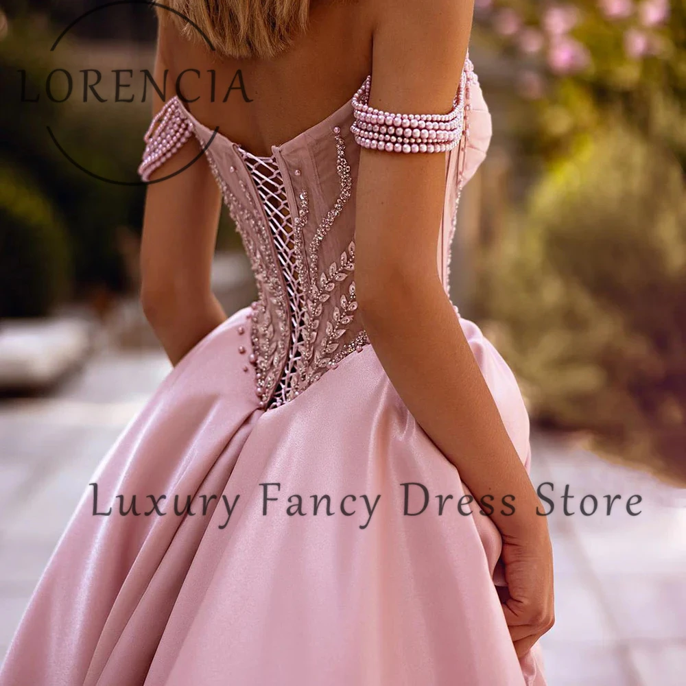 Elegant Sparkly Pearls Prom Dresses 2025 A-Line Side Slit Crystal Wedding Party Gowns Woman Dress Customized vestido madrinha