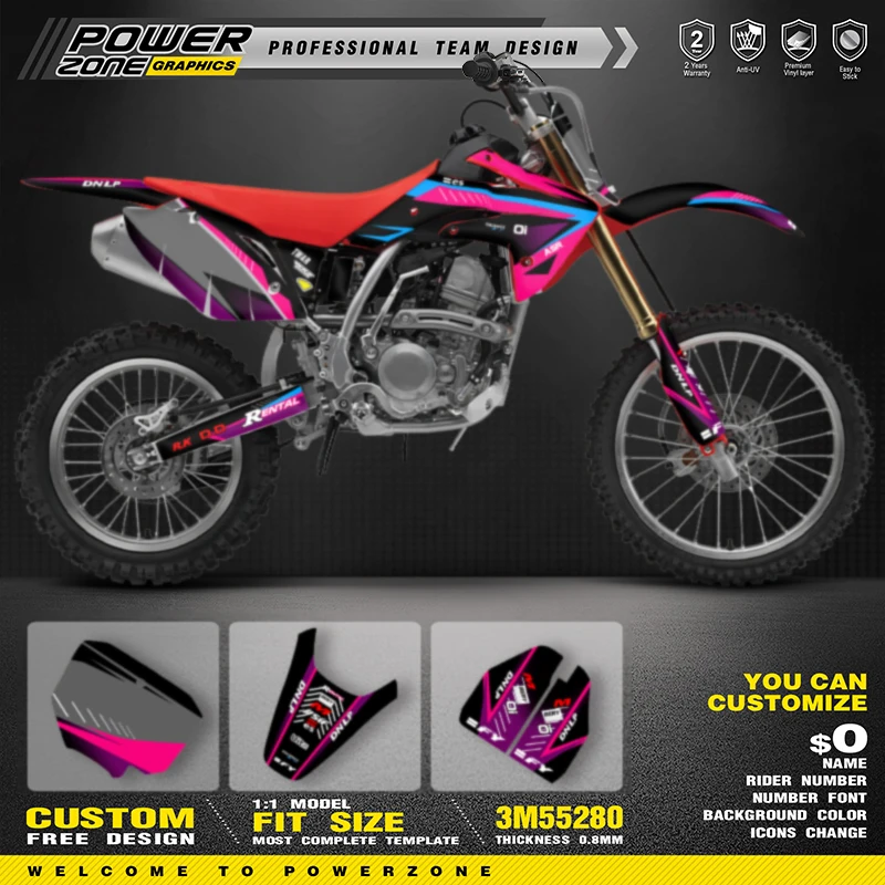 

PowerZone пользовательские графические фоны для команды наклейки наборы для HONDA CRF150R 2020-2007 CRF150cc имя мотоцикла номер