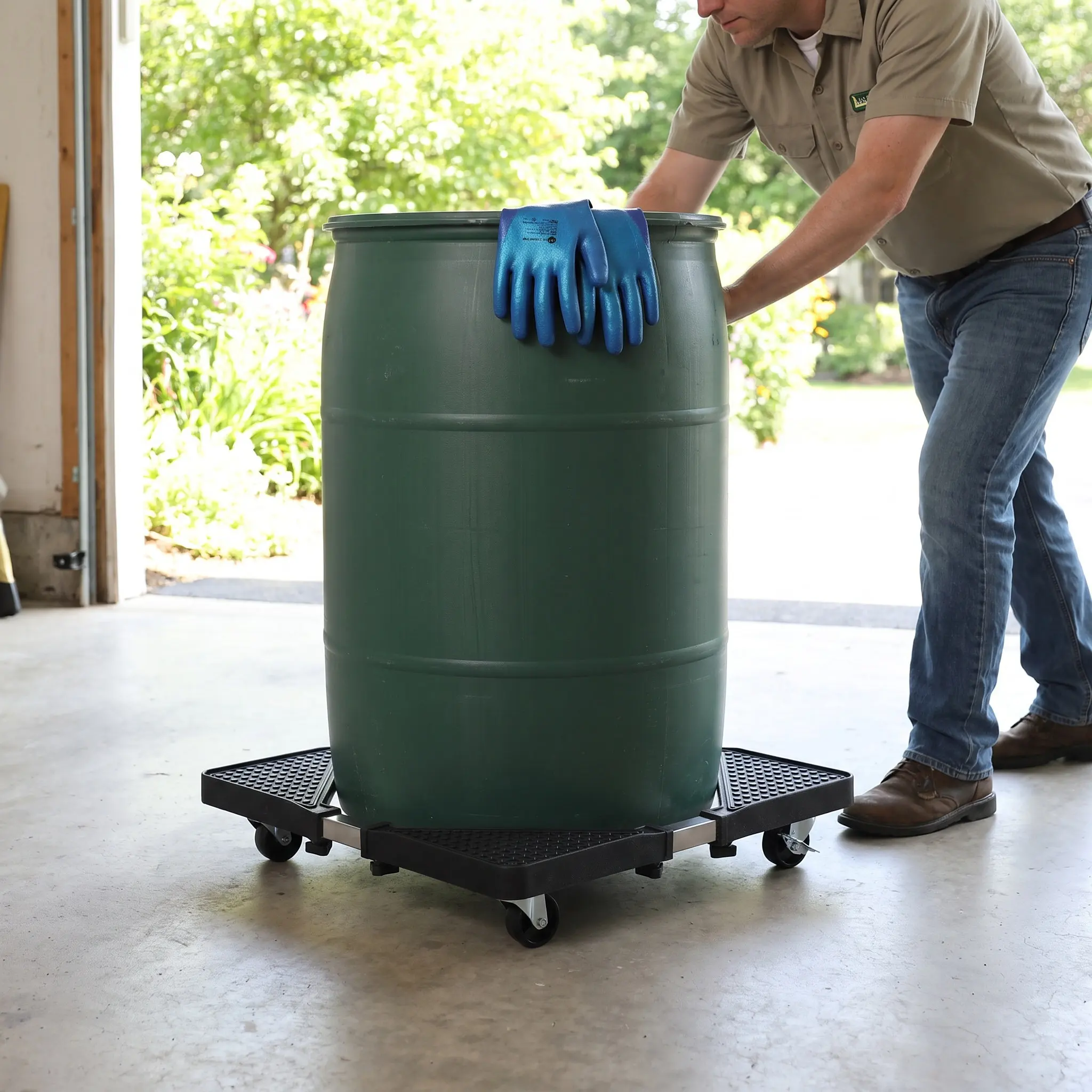 Adjustable Rain Barrel Stand Movable Water Collection Base Telescopic 17-26 Inch Lockable Caster Support for 45-55 Gallon Garden