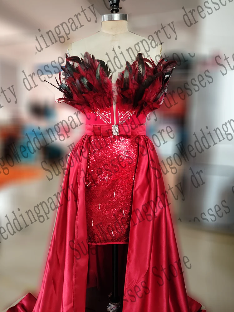 1804 Black Feather Women Formal Evening Dresses/Fashion Birthday Wedding Party Prom Gowns for Bridal Lace-Up Back Free Shipping