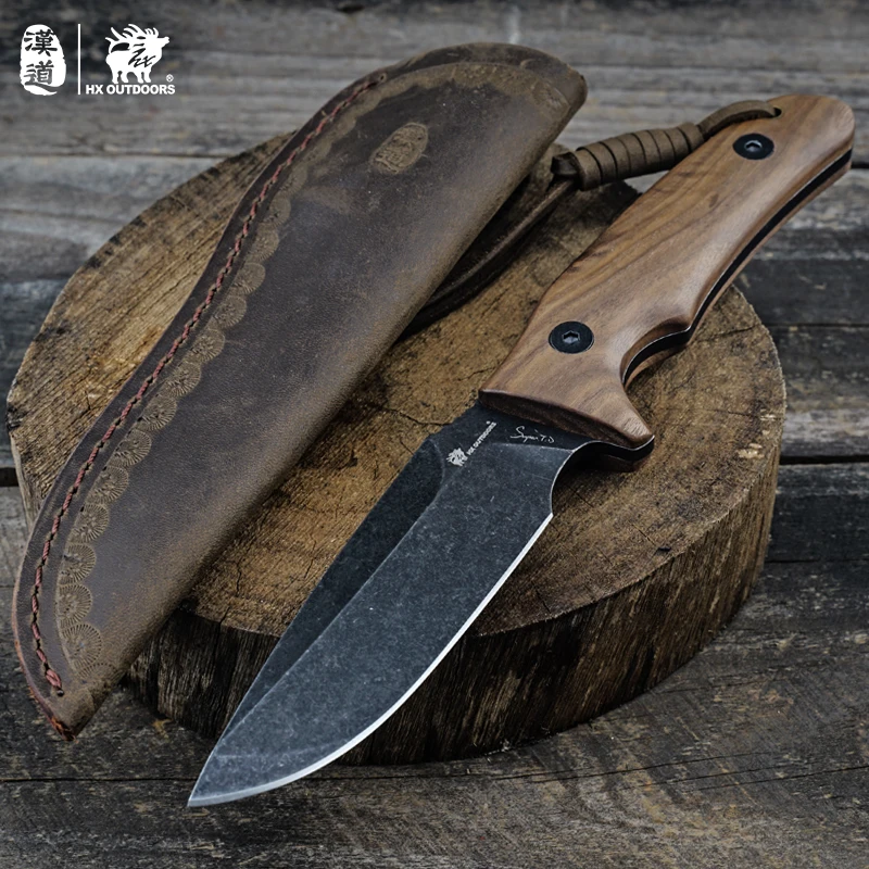 HX OUTDOORS New Jungle Tactical Full Tang Fixed Blade Knives D2 Stainless Steel Wood Handle Camping Hunting Knife Outdoor Tool