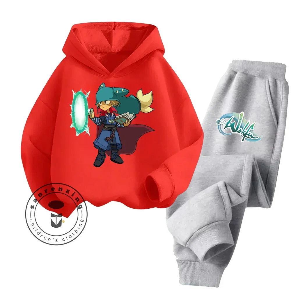 2024 Wakfu Cartoon Wrinkle Resistant Long Sleeve Sweatshirt Set Low Maintenance and Stylish Design Suitable for Boys Girls Wear