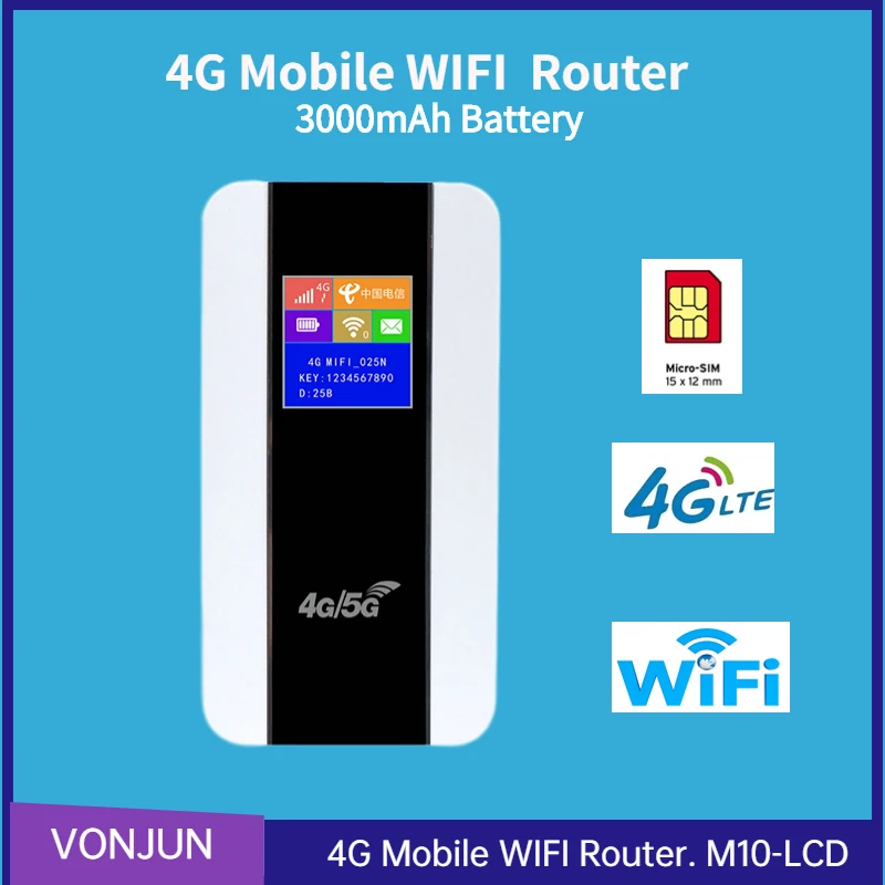 M10 4G Pocket WIFI Wireless Router LTE Sim Card Modem 3000mAh Mobile Hotspot