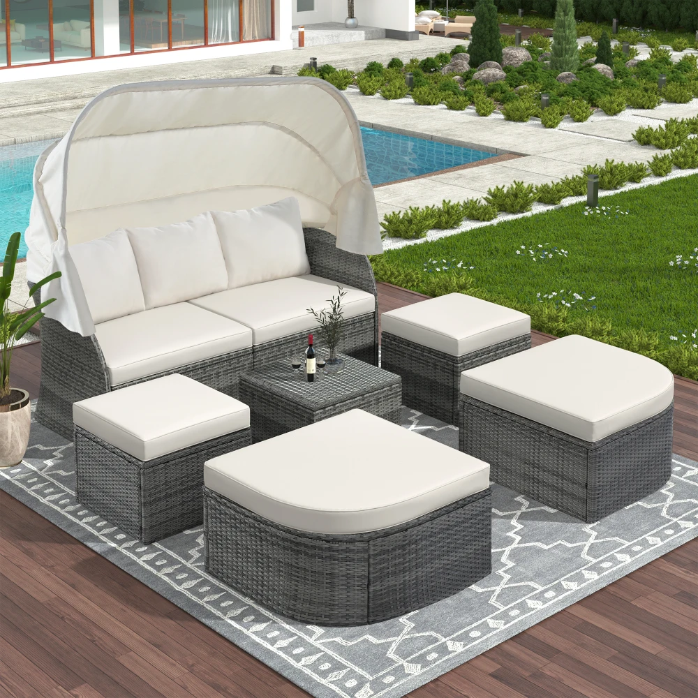 Outdoor Patio Furniture Set Daybed Sunbed Retractable Conversation Set Wicker Furniture Outdoor Furniture Set Patio Patio Chair