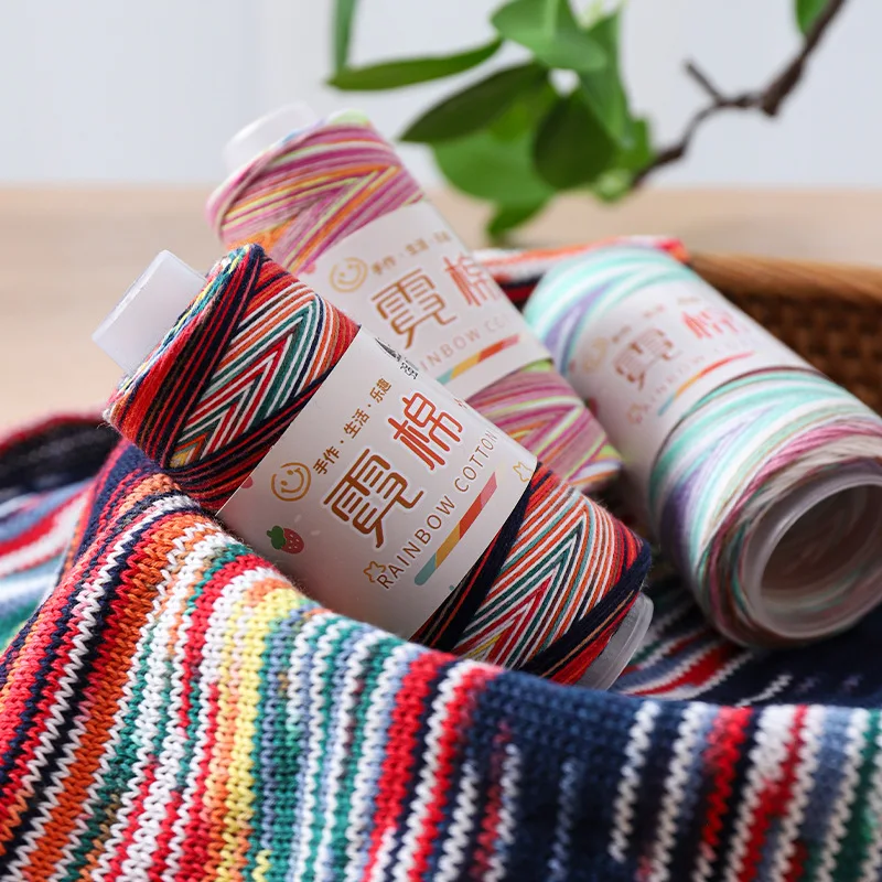 100g 2Balls colorful cotton thread single strand hand crocheted checkerboard pattern hollow out shirt cotton medium fine thread