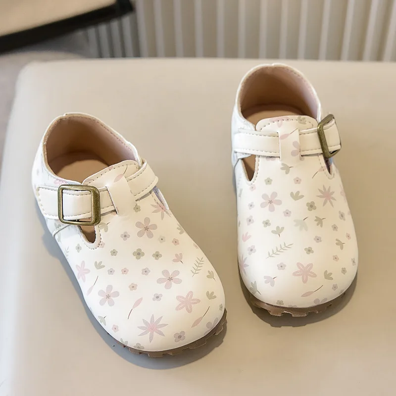 

Girls Floral Print Buckle Strap Casual Shoes Kids Closed Toe Soft Sole Non-slip Flats Toddler Mary Jane Shoes