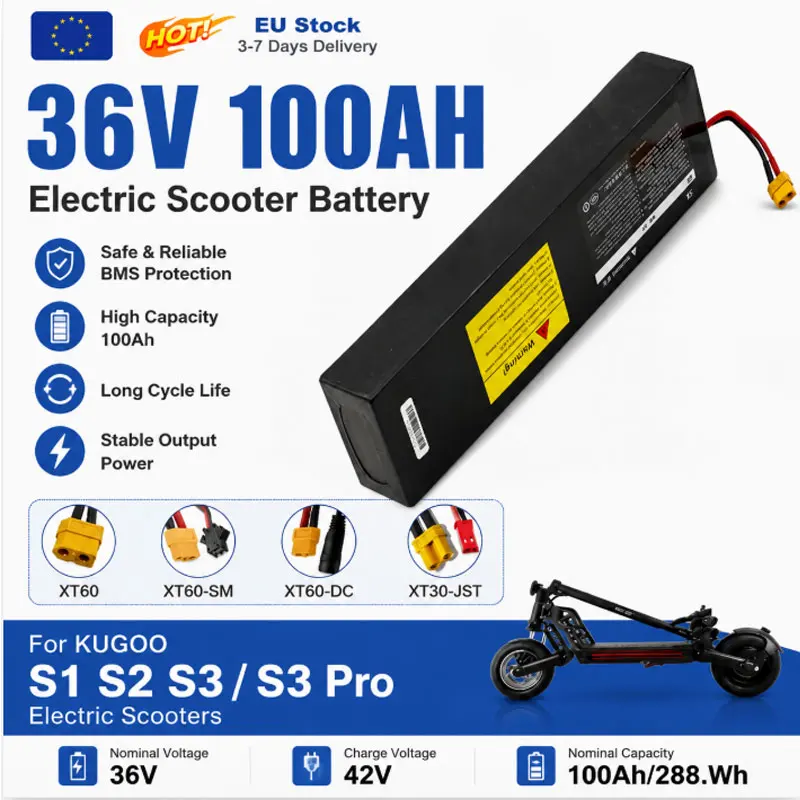 36V 100000mAh 10S3P 18650 Lithium-Akku 2000W BMS-geschützt für KUGOO S1 S2 S3 Scooter