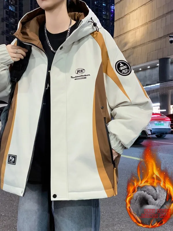 

Подростковая мужская куртка с капюшоном, осенне-зимняя, утепленная, повседневная, ветрозащитная, из полиэфирного волокна, с длинными рукавами, на молнии