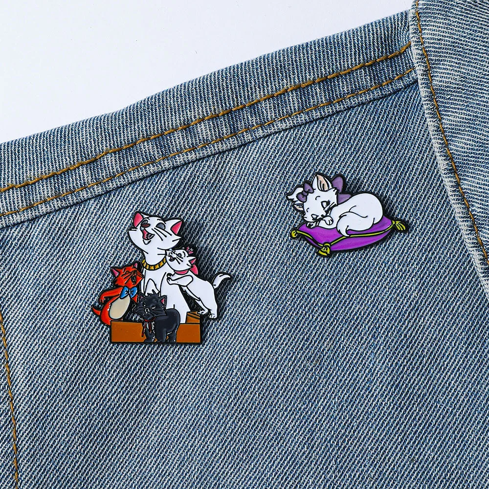 1 Set Anime The Aristocats Brooch Cute Marie Cat Enamel Pin Backpack Clothing Jewelry Metal Badges Accessories Gifts for Friends