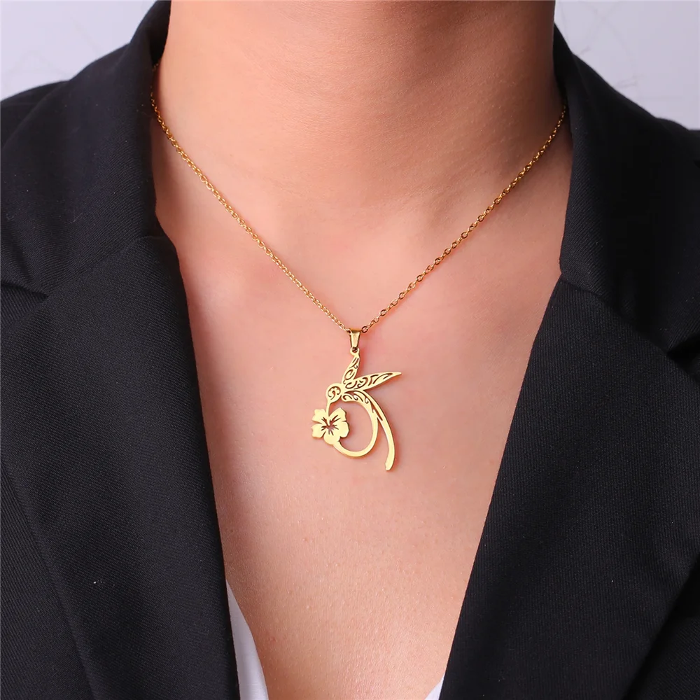 Skyrim Kolibri Blume Anhänger Tropfen Ohrring Edelstahl Gold Farbe Damen Ohrringe Tier Schmuck Valentinstag Geschenk Neu In – Detail 1