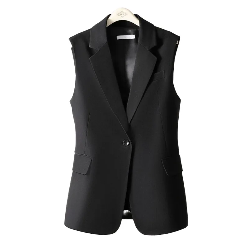 

#0724 Spring Black Vest Women Single Button Office Blazer Vest Waistcoat Slim Fit Elegant Sleeveless Vest Coat Female Outerwear