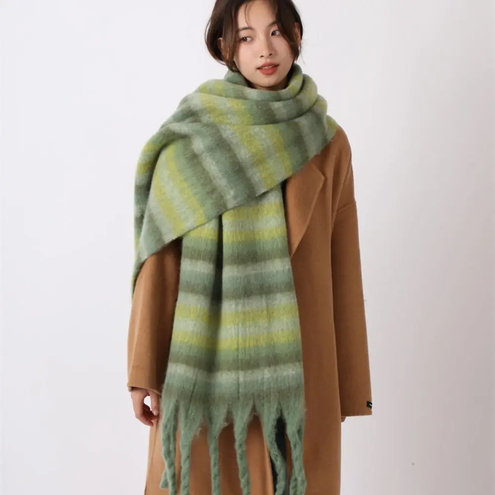 

Simple Mohair Plaid Wool Scarf Tassel Thicken Winter Cashmere Scarves Korean Style Long Shawl Girl