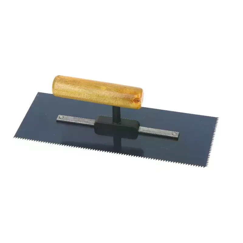 Notched Trowel 2mm Teeth Carbon Steel Serrated Plastering Tool With Wood Handle For Construction Tile Laying Jobs 24cm