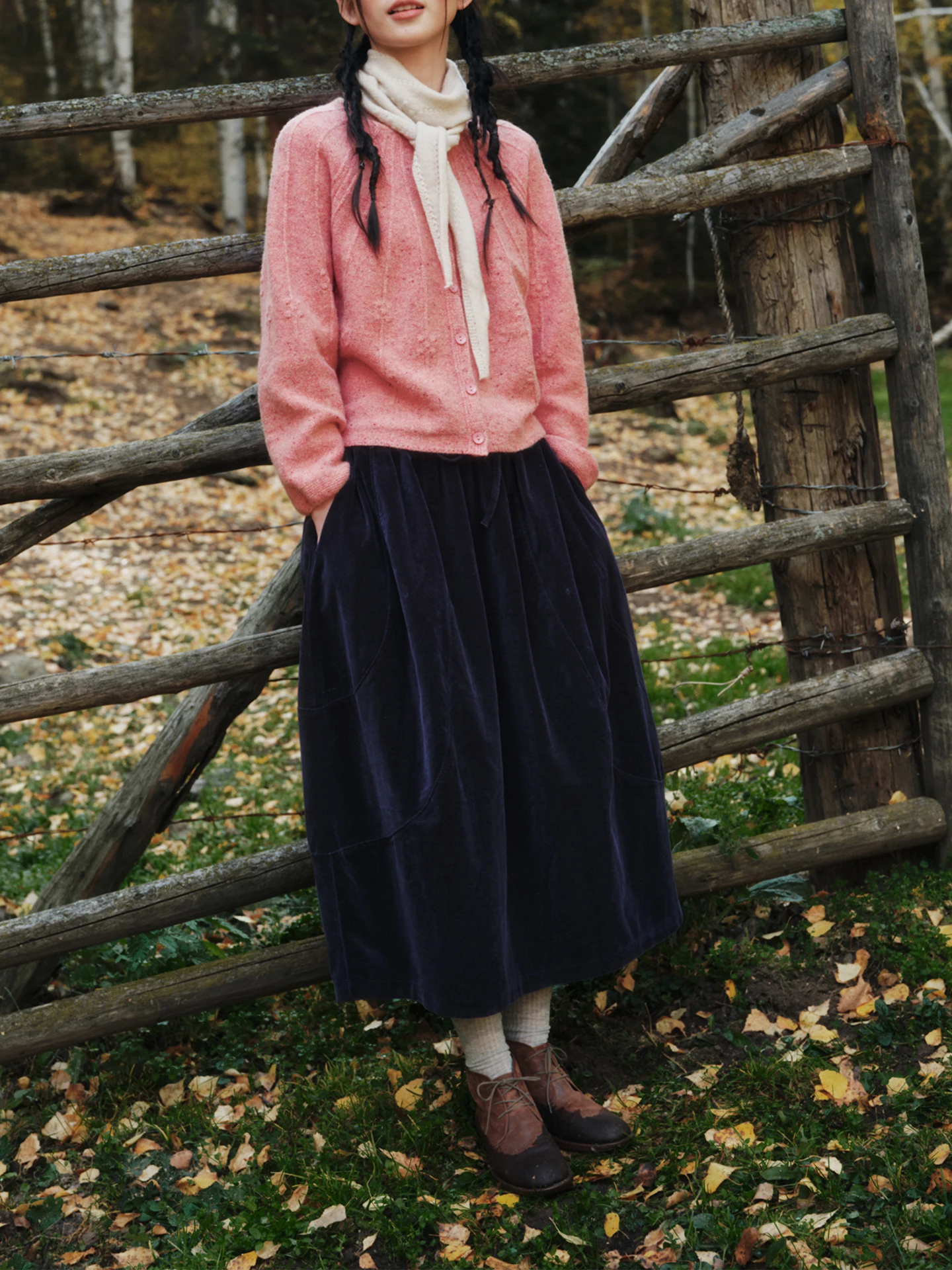 Retro Velvet Elastic Waist Flower Bud Half Skirt 100 Cotton Autumn Women's Fashion Breathable Comfortable Fit Skirts