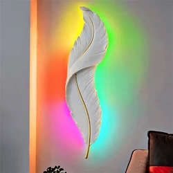 Nordic Feather RGB Wall Lamp for Bedside Bedroom Bathroom Decor White Remote   Led  Light Indoor Lighting