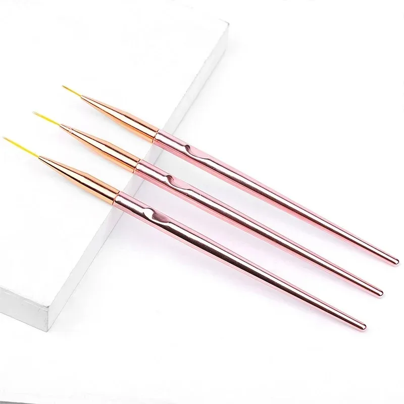 3Pcs Rose Gold Nail Art Liner Nail Design Brush Set UV Gel Acrylic Application Nail Pens Nail Art Designs Tools C661