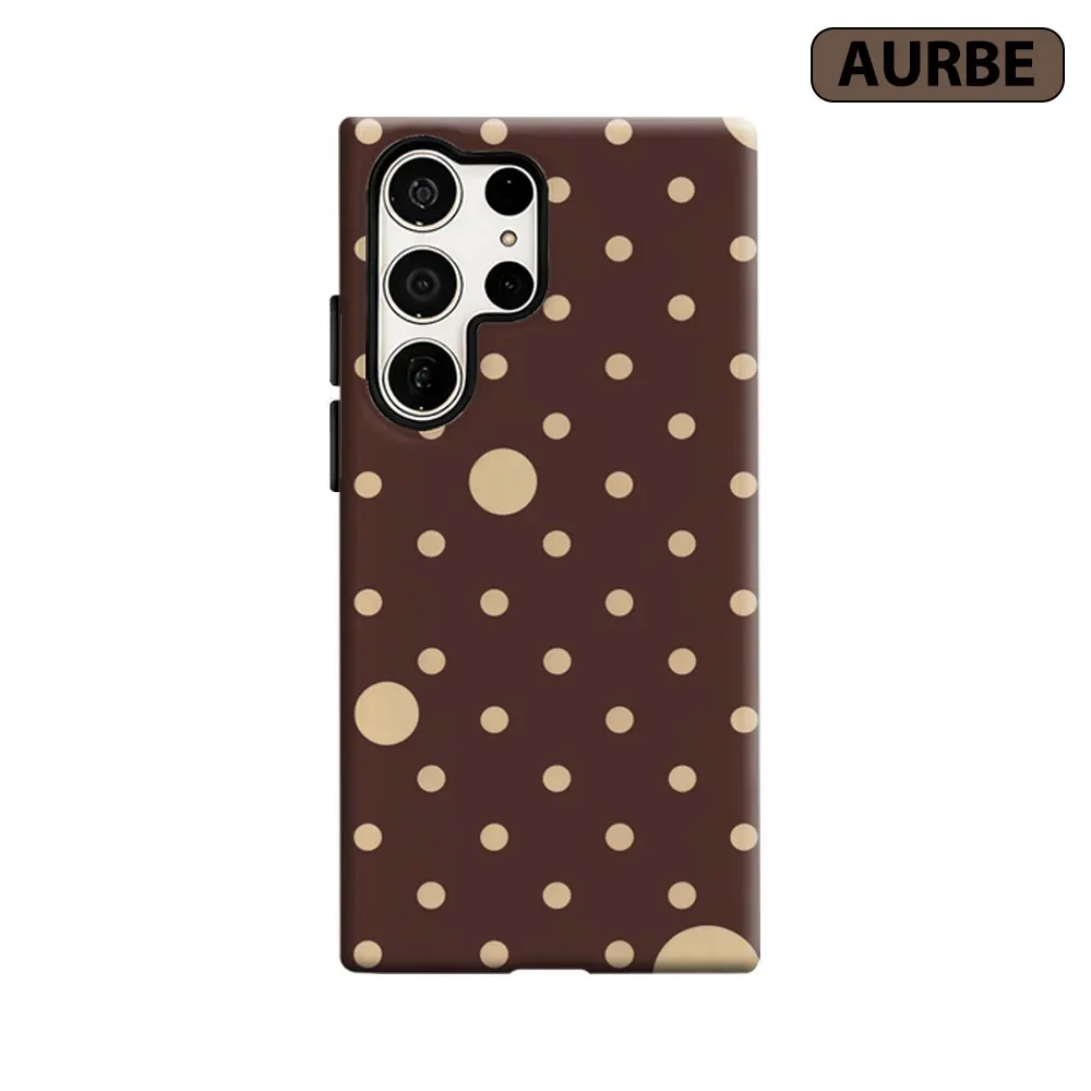 Aurbe Phone Case For Samsung Galaxy S26 S25 S24 S23 Ultra Plus HD Hard Retro Mixed Size Polka Dots Brown Double Layer Film Cover