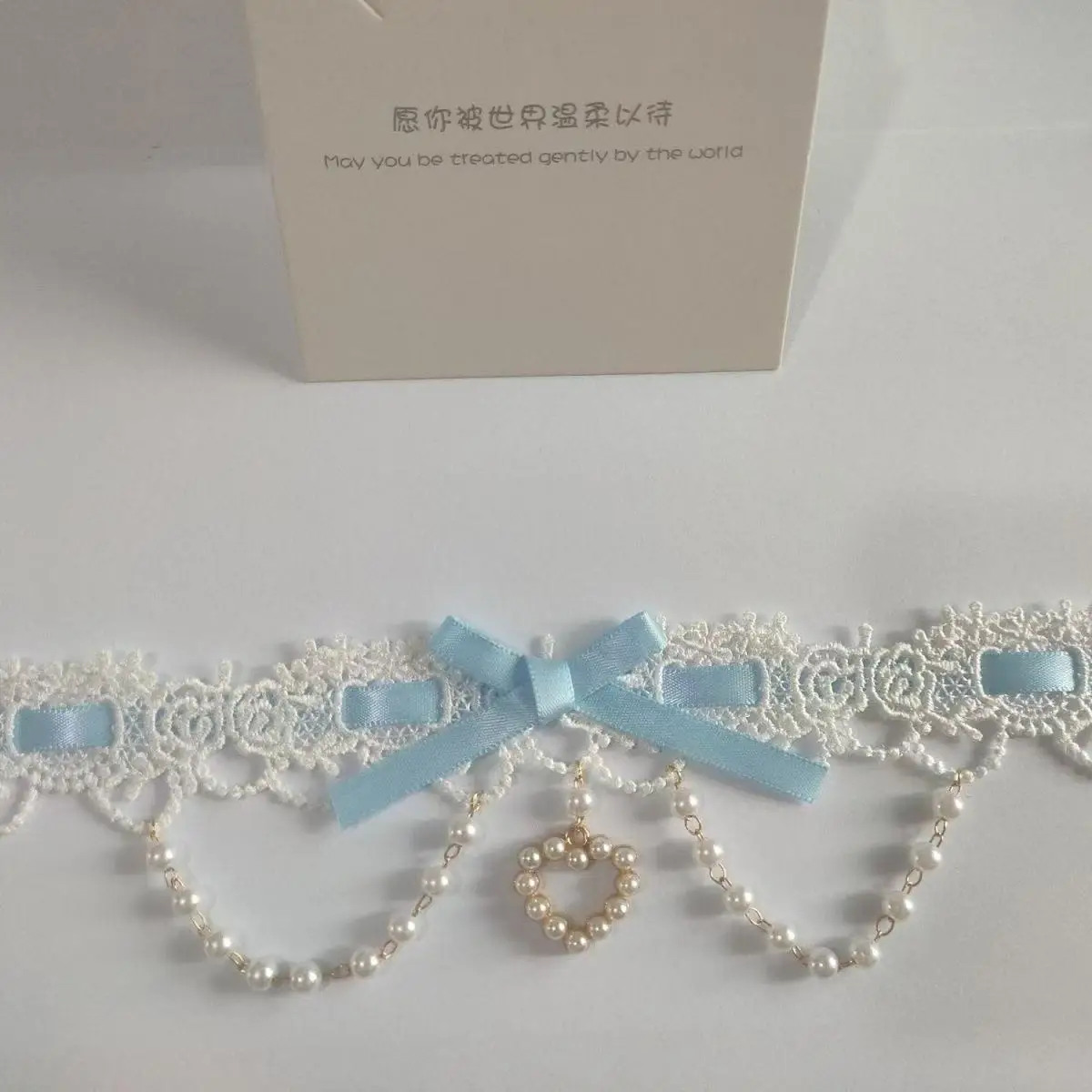 Sweet Lolita Pearl Lace Necklace Y2K Ribbon for Women Photo Shoot Bowknot Charm Choker for Girls Romantic Cute Style Jewelry