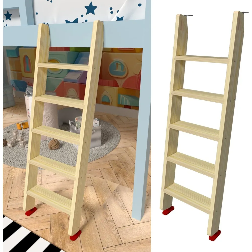 Czarna drewniana drabinka do łóżka piętrowego z bardzo szerokimi stopniami 10 cm, antypoślizgowe podkładki, do łóżka na pięterzu, akademika, kampera, kampera osobowego, łóżka kempingowego, zamiennik, 60 cali