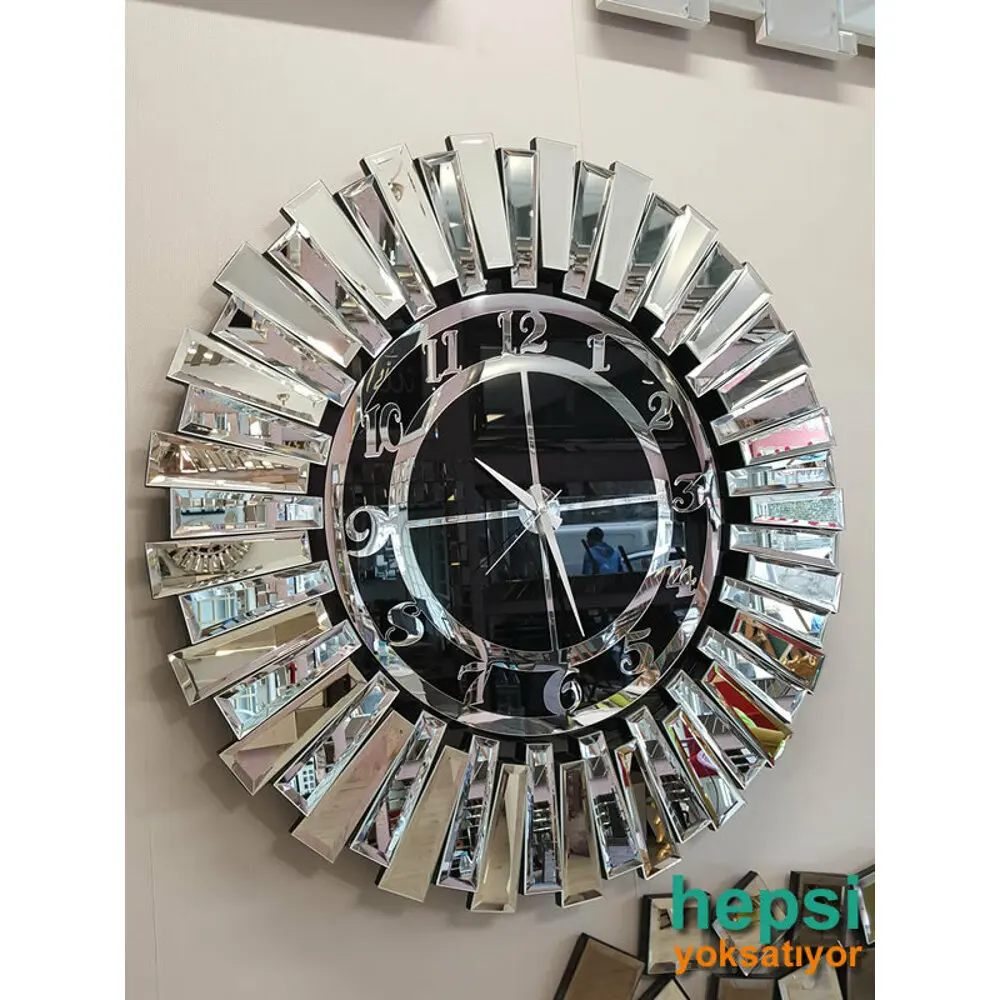 Solar Argent Black Silver Black 85 CM Decorative Mirrored Wall Clock