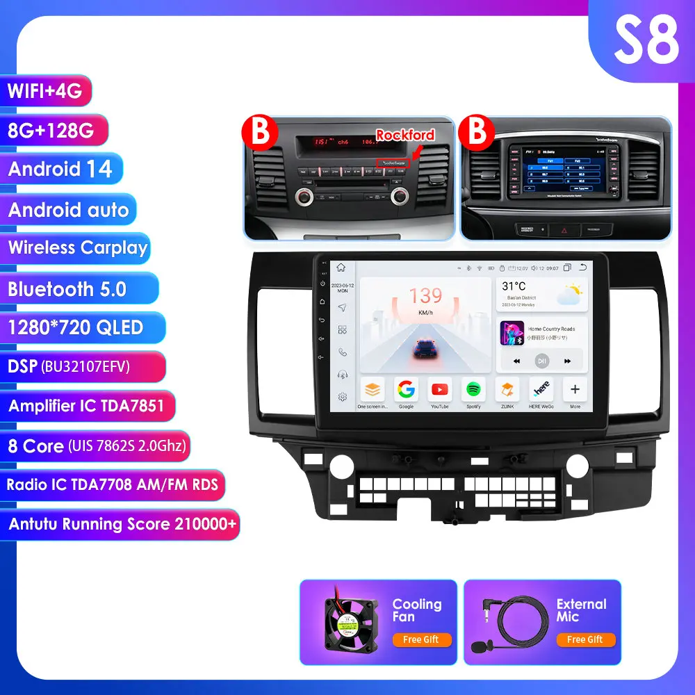 Hizpo Auto Intelligent Systemen Carplay Android Autoradio voor Mitsubishi Lancer 2007-2012 Multimedia Video Speler WIFI 8Core 6115