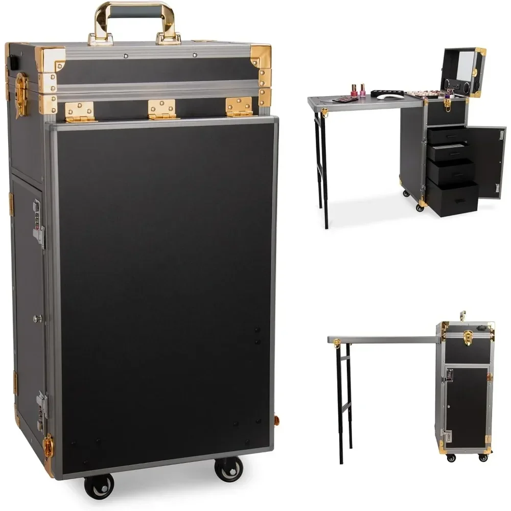 # Hot Sales Portable Rolling Manicure Table Foldable Traveling Nail Desk W/Storage Bluetooth Player Cosmetic Trolley Case Nail T