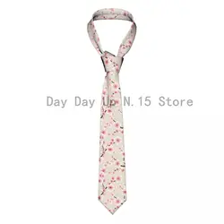 Mens Tie Slim Skinny Spring Pink Sakura Blossom Japanese Cherry Symbolic Necktie Fashion Necktie Free Men Tie Party Wedding