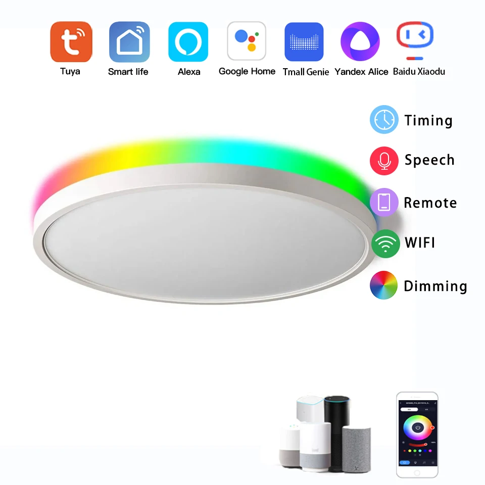 luz de teto inteligente tuya luz led incorporada controle wifi compativel com alexa e google adequado para sala de estar 01