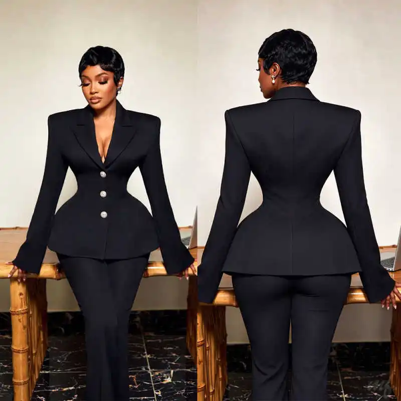 Sophisticated Structured Women Suit Two Piece Single Breasted Blazer Trousers For Corporate Event Cocktail Gala Customized